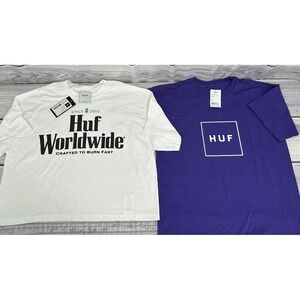 LOT OF 2 WOMEN'S HUF T SHIRTS Size Small‎ WHITE CROPPED / PURPLE